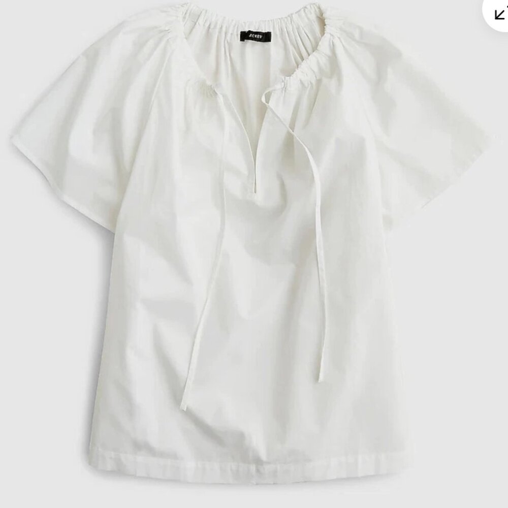 J.Crew White Tie-neck Cotton-Poplin Top. Size: Large.  Gently Used.